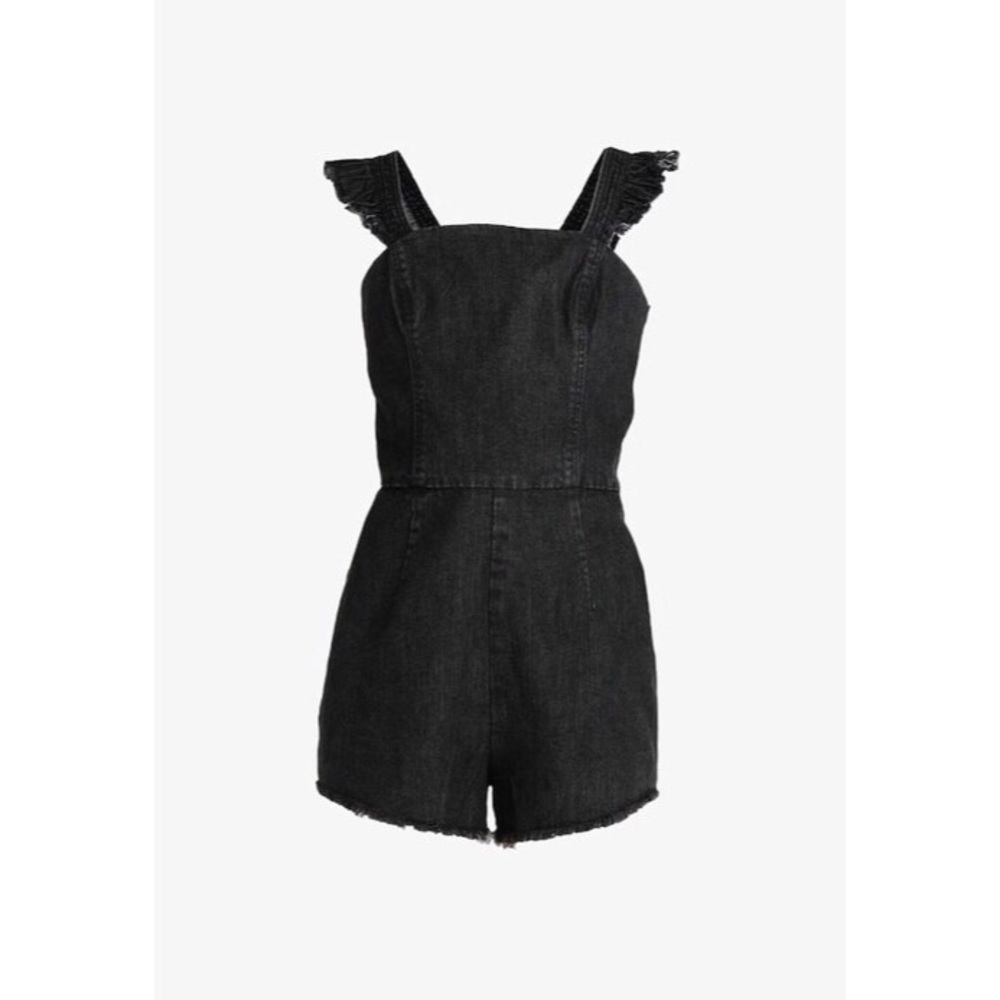 Black Denim Washed Ruffle Romper - Picture 6 of 6